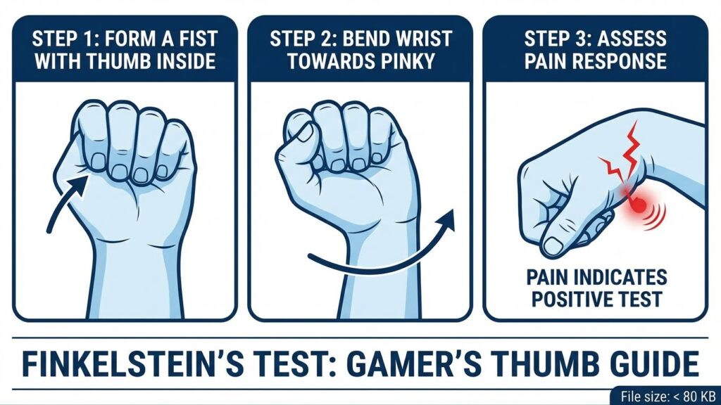  Step-by-step guide to the Finkelstein gamer’s thumb test.