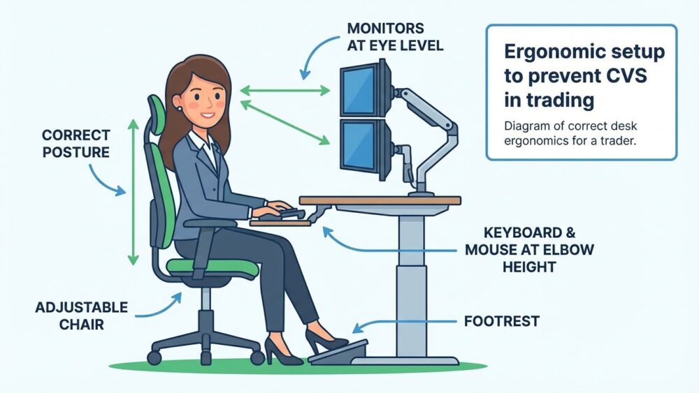 Ergonomic setup to prevent CVS in trading