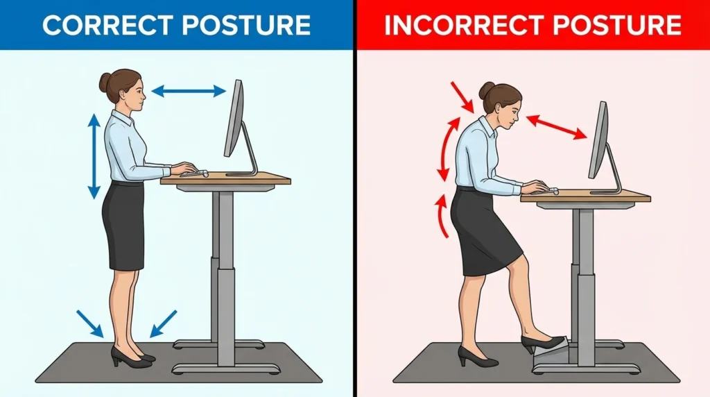 correct standing desk posture and ergonomic alignment