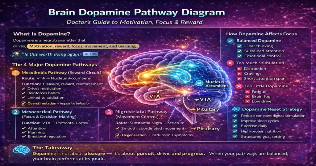 dopamine reset for better focus brain pathway VTA nucleus accumbens diagram