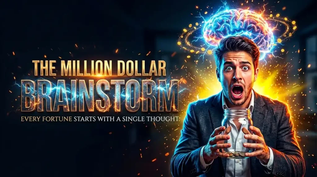 Stressed professional holding an almost empty savings jar beside a glowing brain.